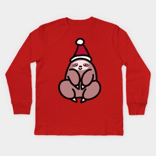 Santa Hat Sloth Kids Long Sleeve T-Shirt